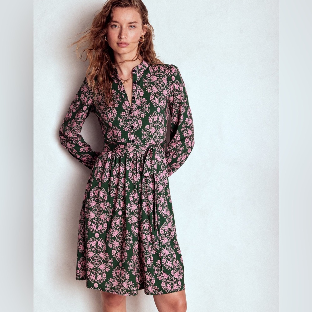 Boden Willow Ruffle Neck Shirt Dress
